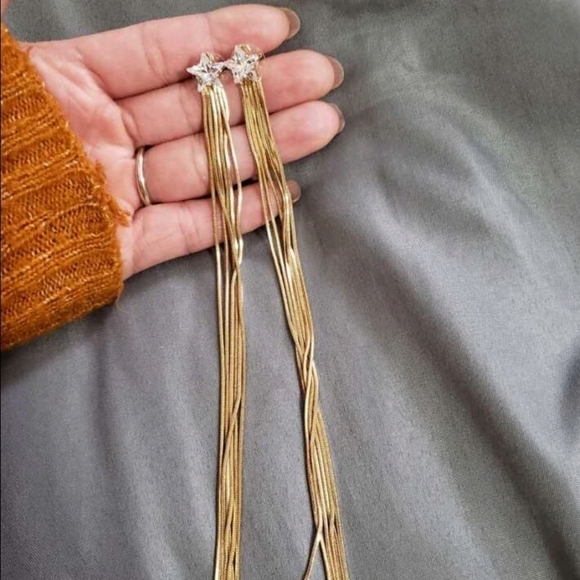 💖 2/$30 Shooting Star rhinestone boho stud long gold tone tassel drop earrings - Picture 15 of 17